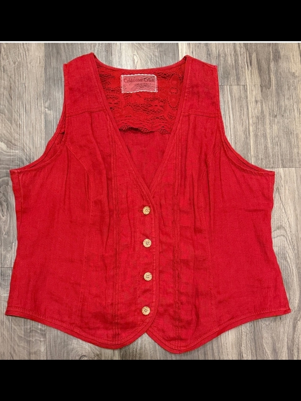 Vintage Coldwater Creek Red Linen Vest - Size 14 - Cottagecore Western Quiet Lux